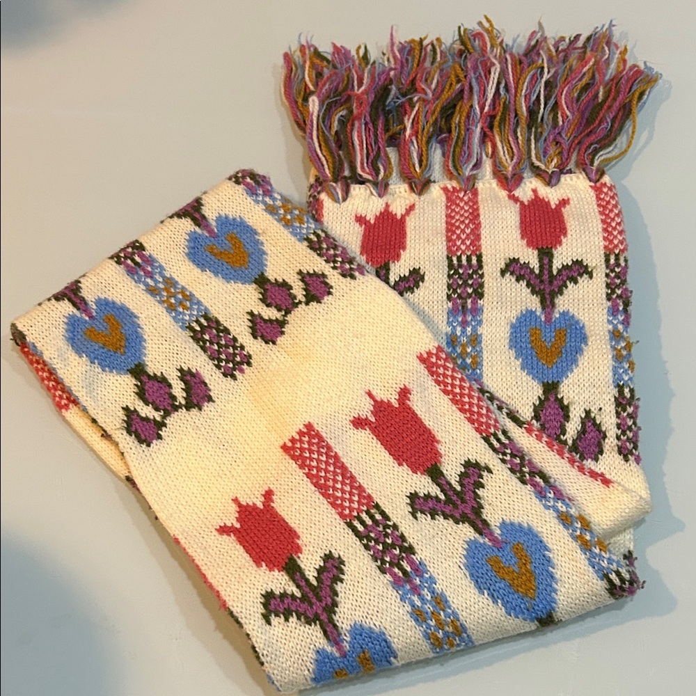 Vintage Colorful Patterned Scarf Art Nouveau Stylized Flowers
